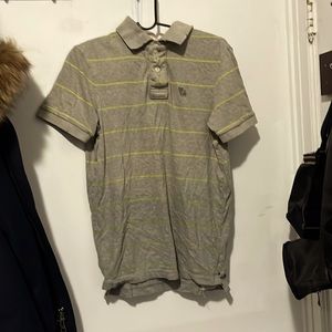 RUEHL No.925 Collared Shirt grey with green stripes.